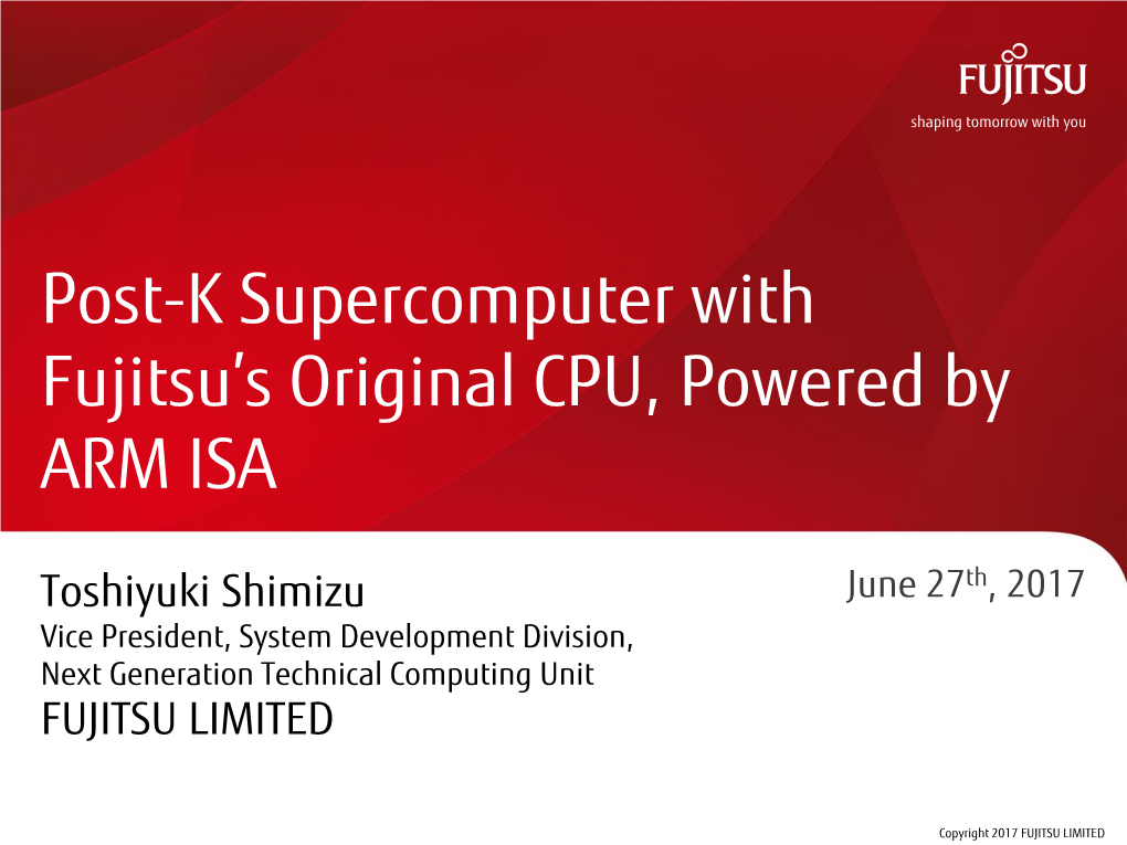 Post-K Supercomputer with Fujitsu's Original CPU, Powered by ARM