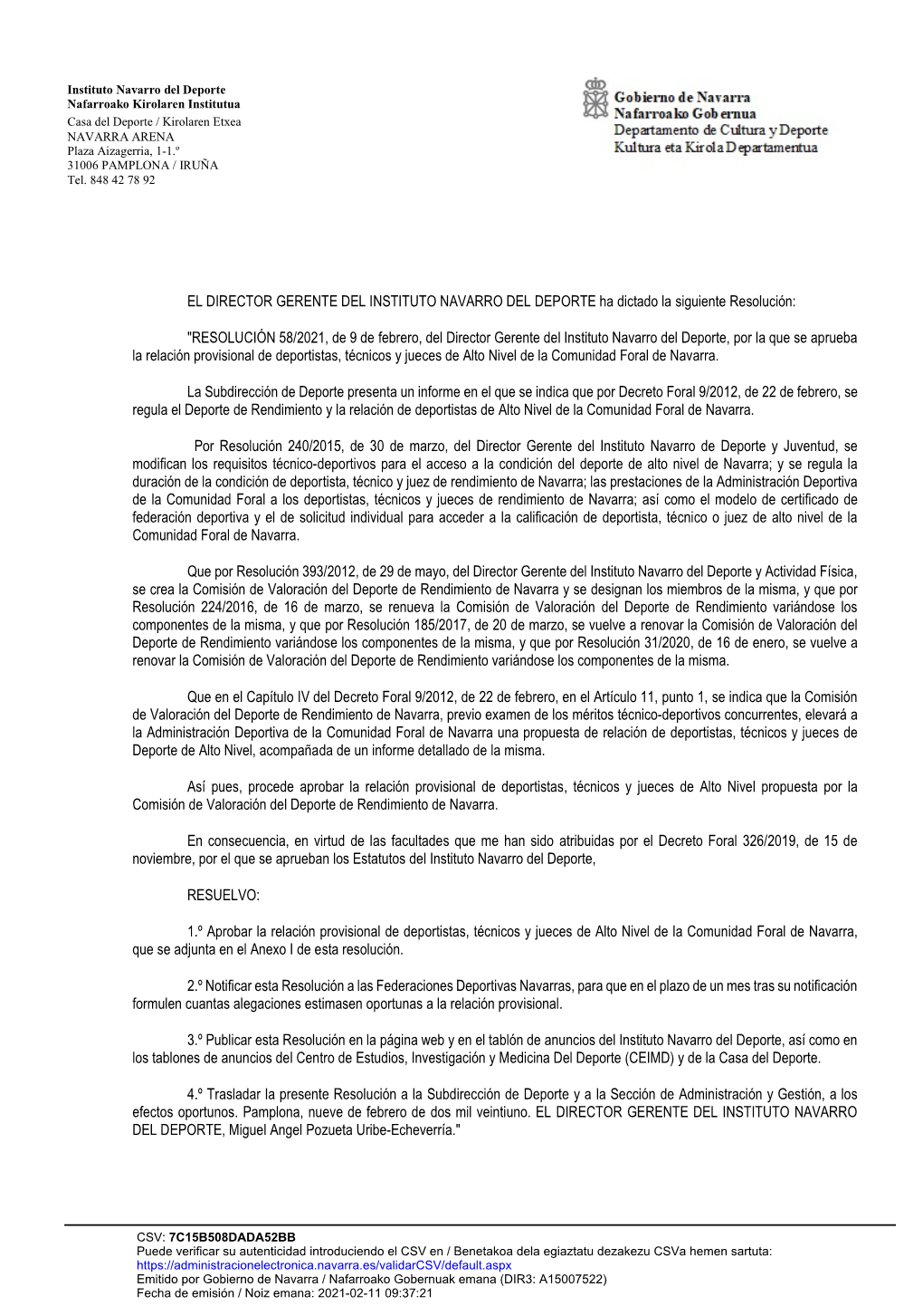 Relacion Provisional Deportistas Alto Nivel Navarra 2021.Pdf