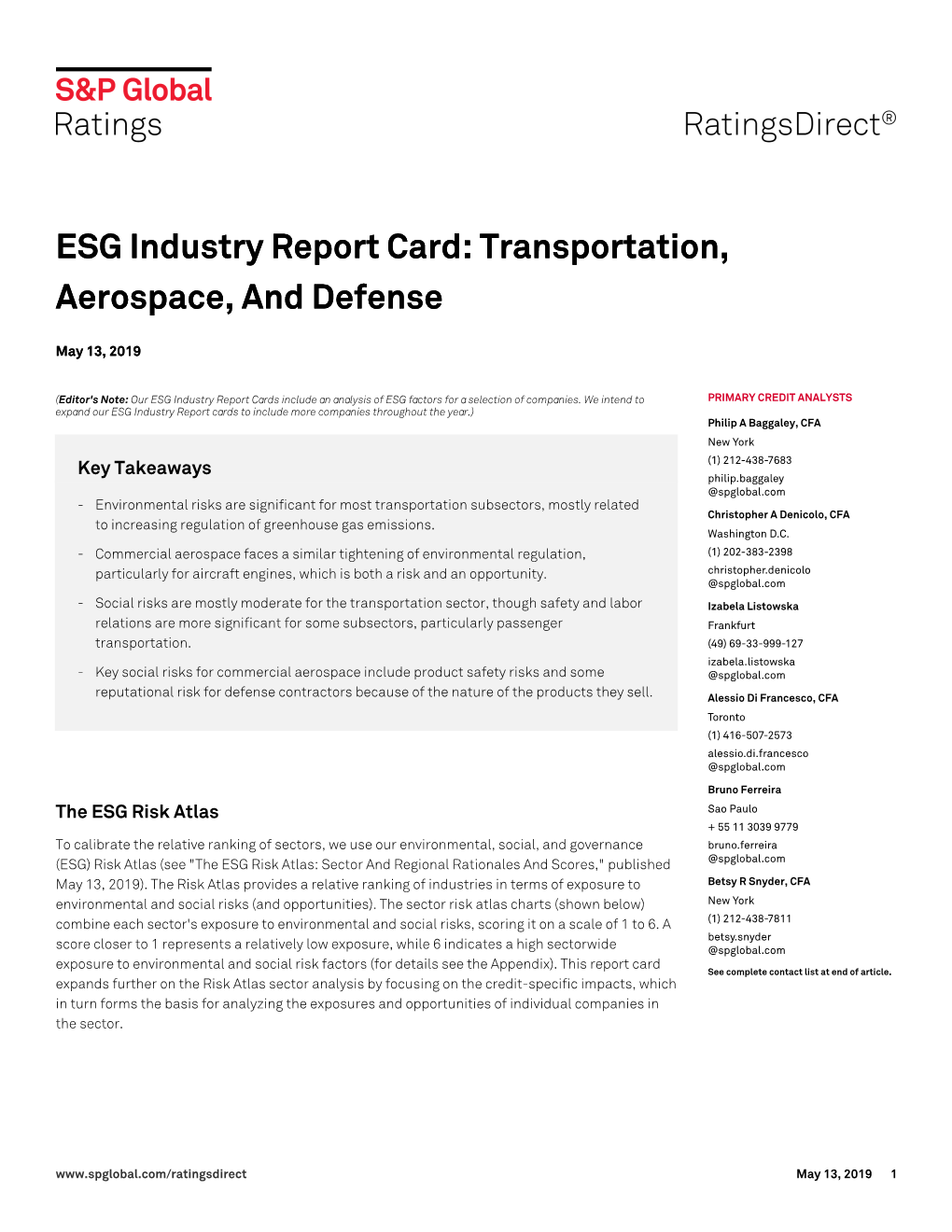 Transportation, Aerospace, and Defense ESG Industry Report Card