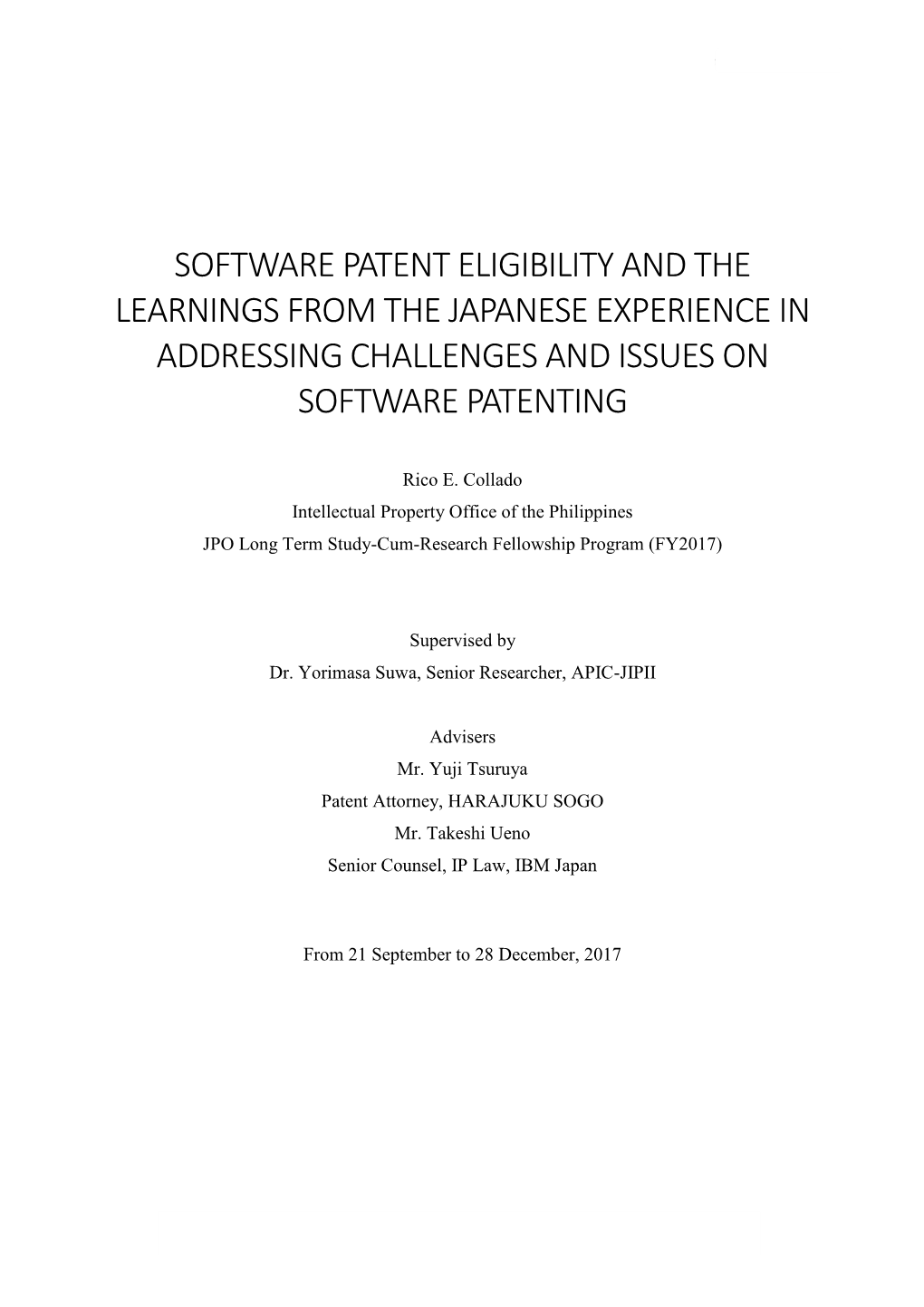 Software Patent Eligibility and the Learnings from the Japanese Experience in Addressing Challenges and Issues on Software Patenting