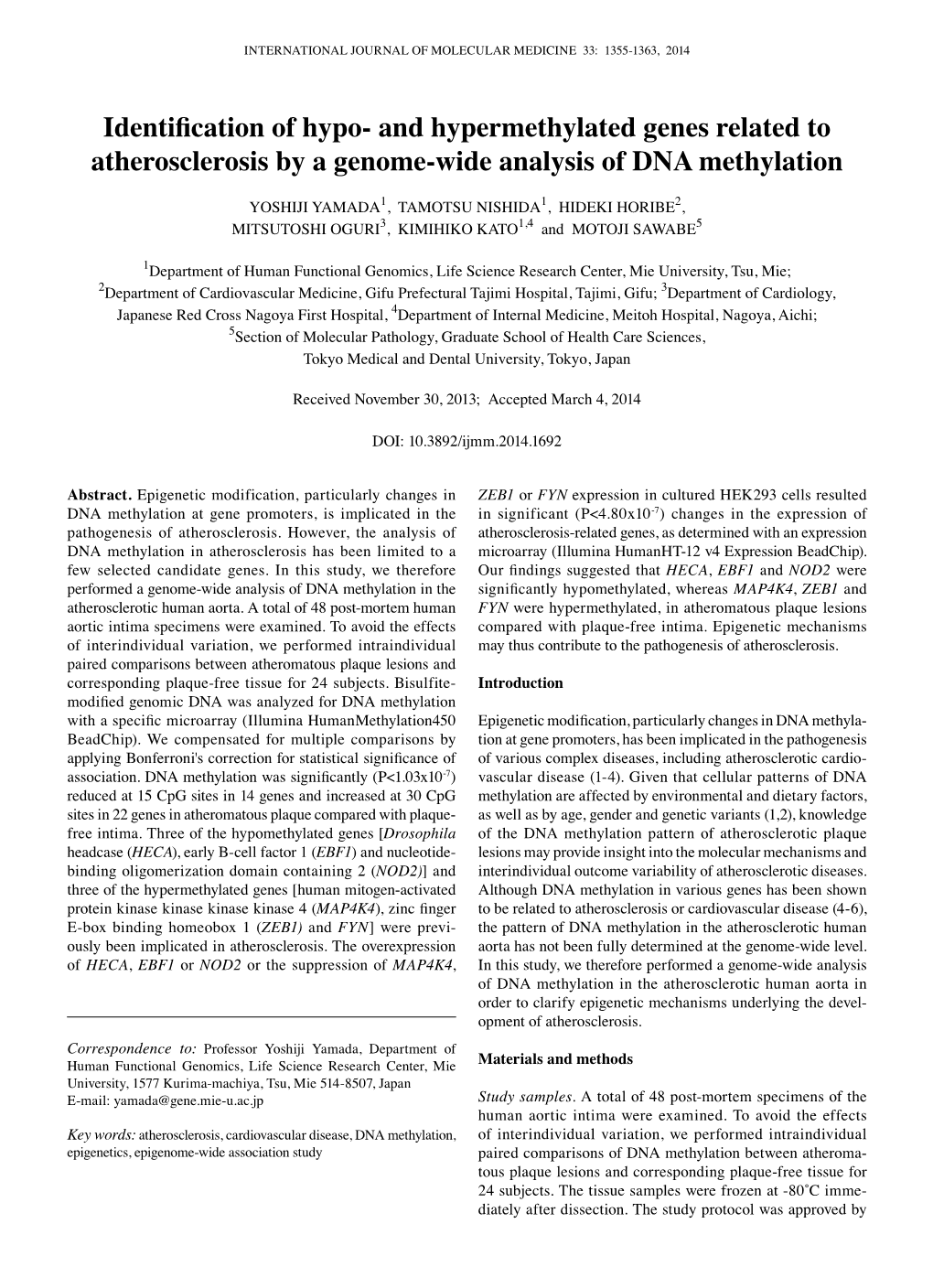 And Hypermethylated Genes Related to Atherosclerosis by a Genome-Wide Analysis of DNA Methylation