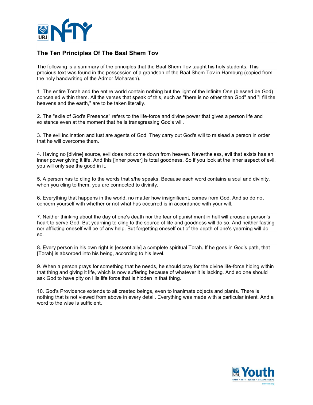 The Ten Principles of the Baal Shem Tov