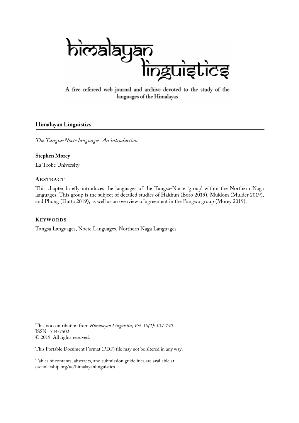 Himalayan Linguistics the Tangsa-Nocte Languages: An