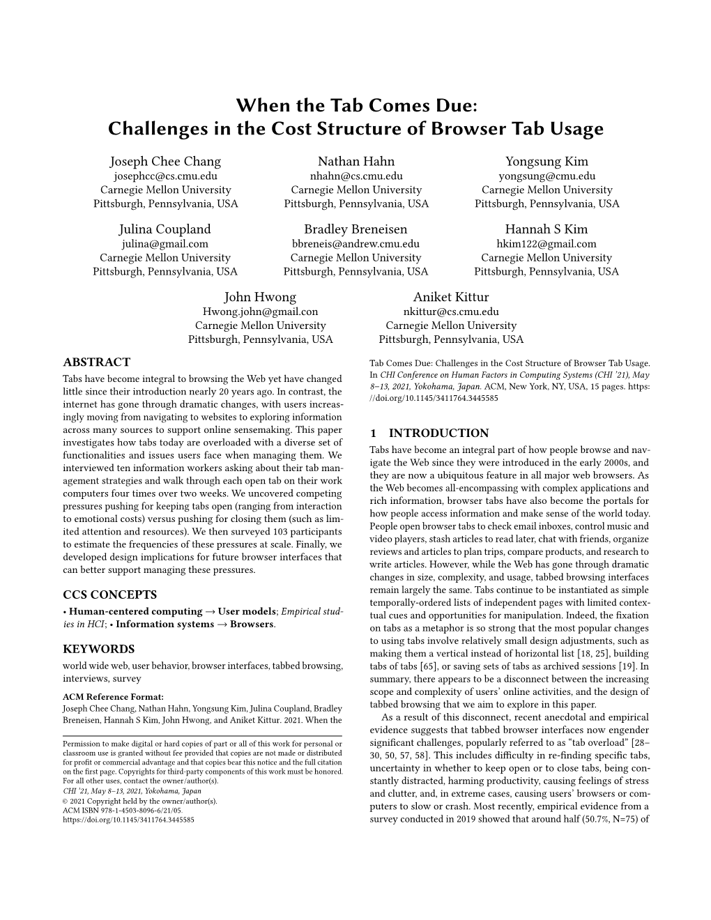 Challenges in the Cost Structure of Browser Tab Usage