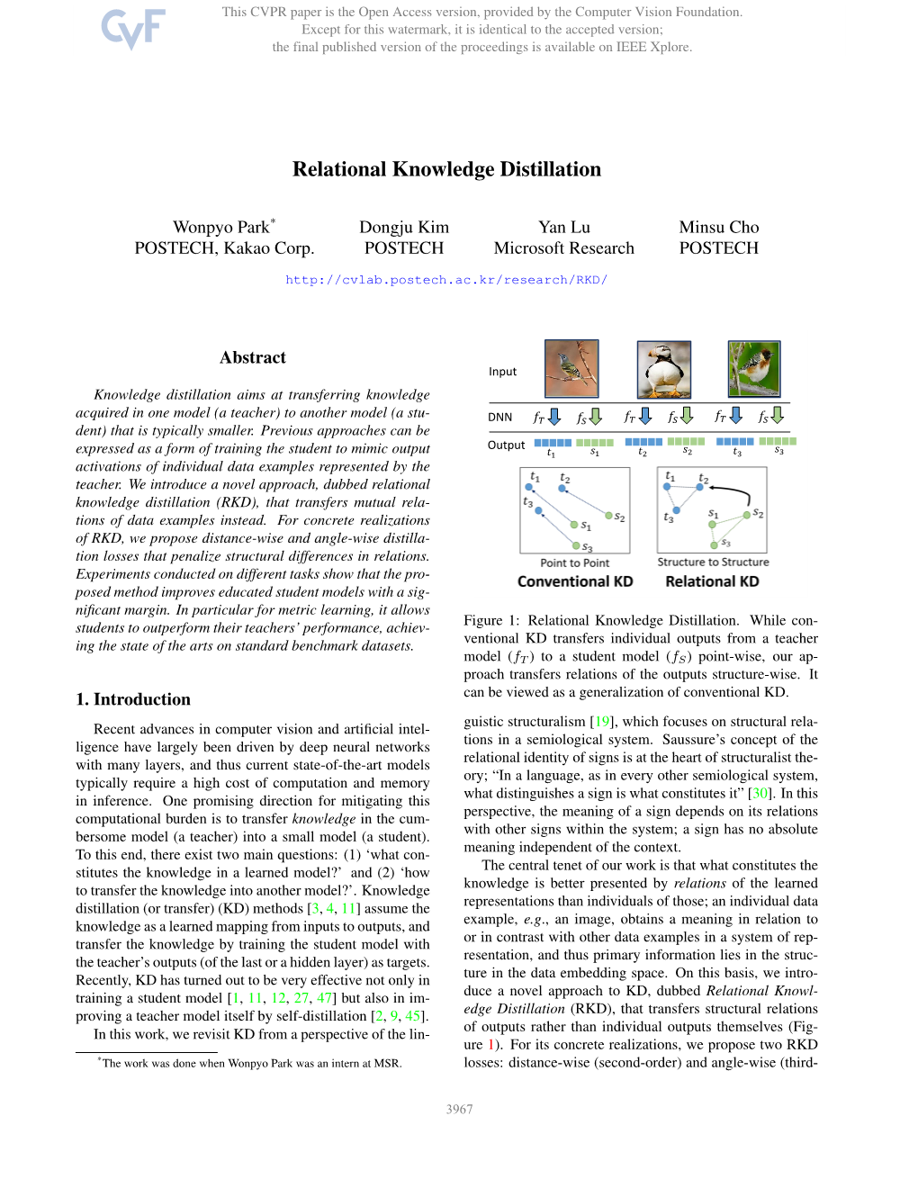 Relational Knowledge Distillation