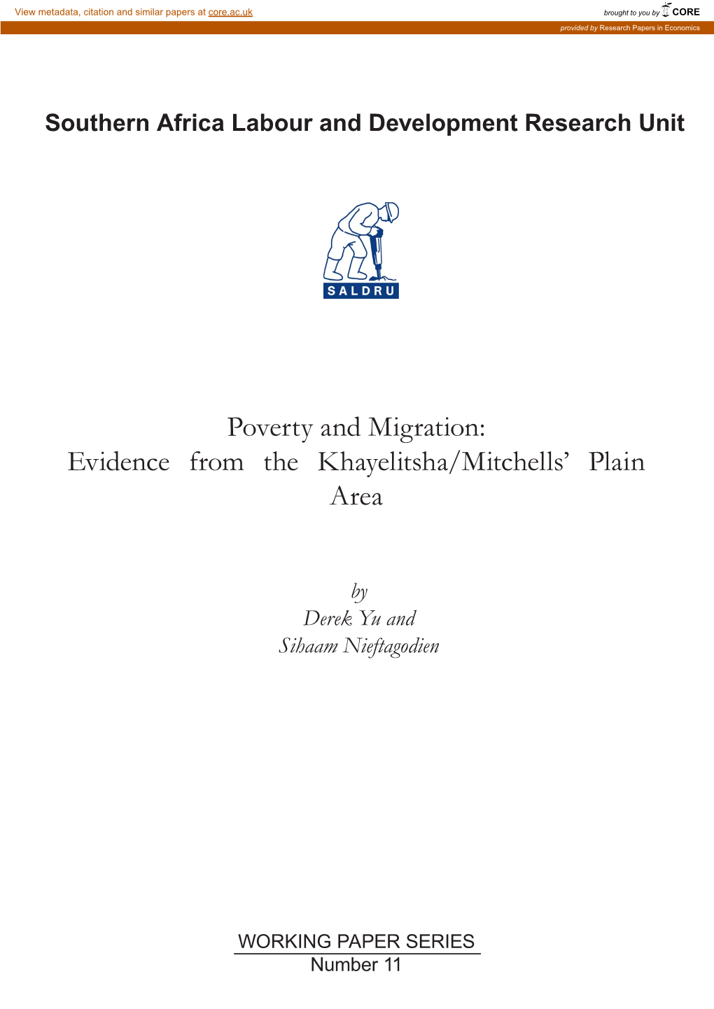 Poverty and Migration: Evidence from the Khayelitsha/Mitchells' Plain Area