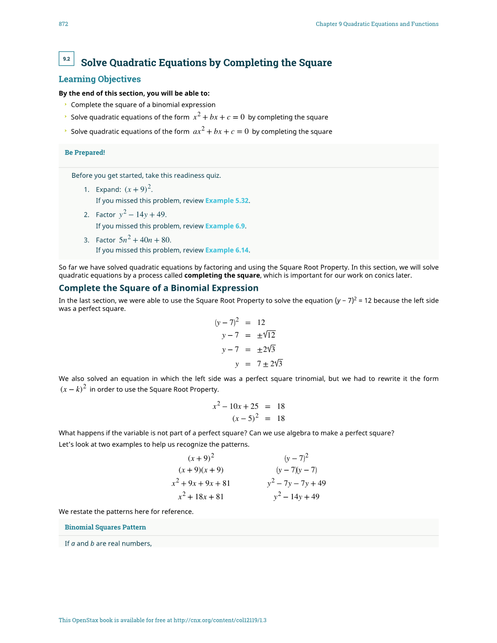 Solve Quadratic Equations by Completing the Square