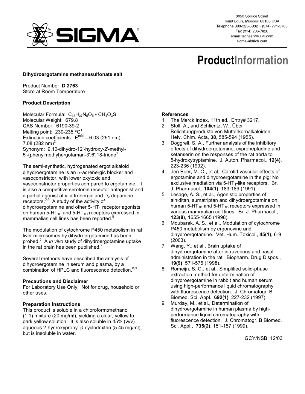 Product Information Sheet