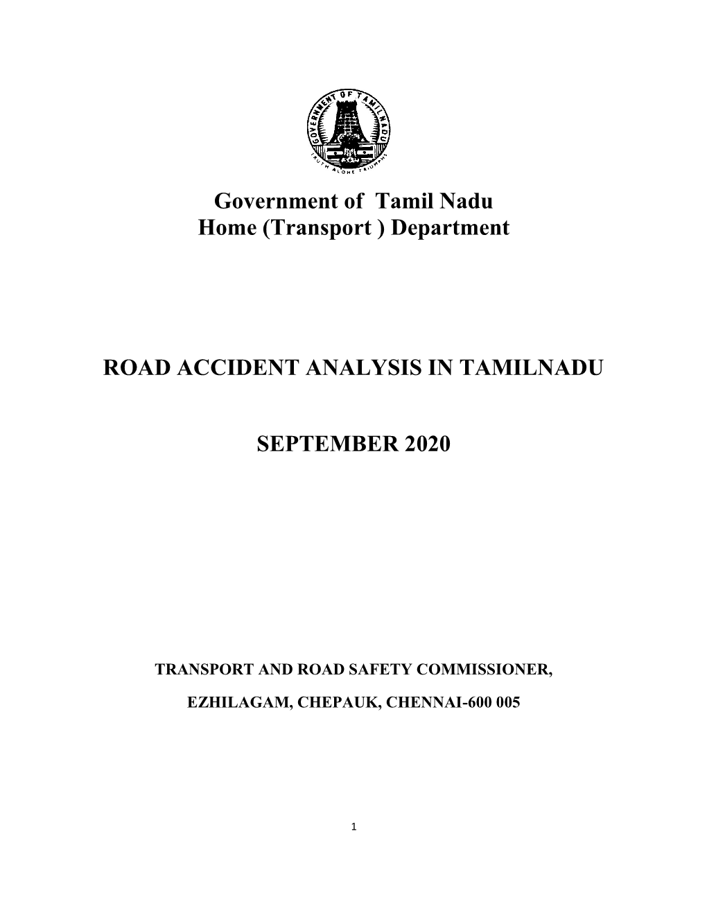 Government of Tamil Nadu Home (Transport ) Department ROAD ACCIDENT ANALYSIS in TAMILNADU SEPTEMBER 2020