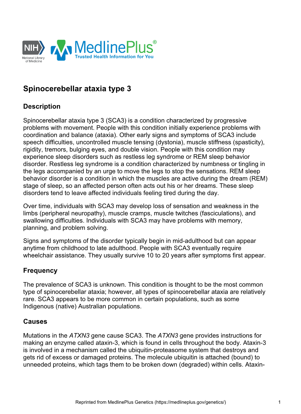 Spinocerebellar Ataxia Type 3