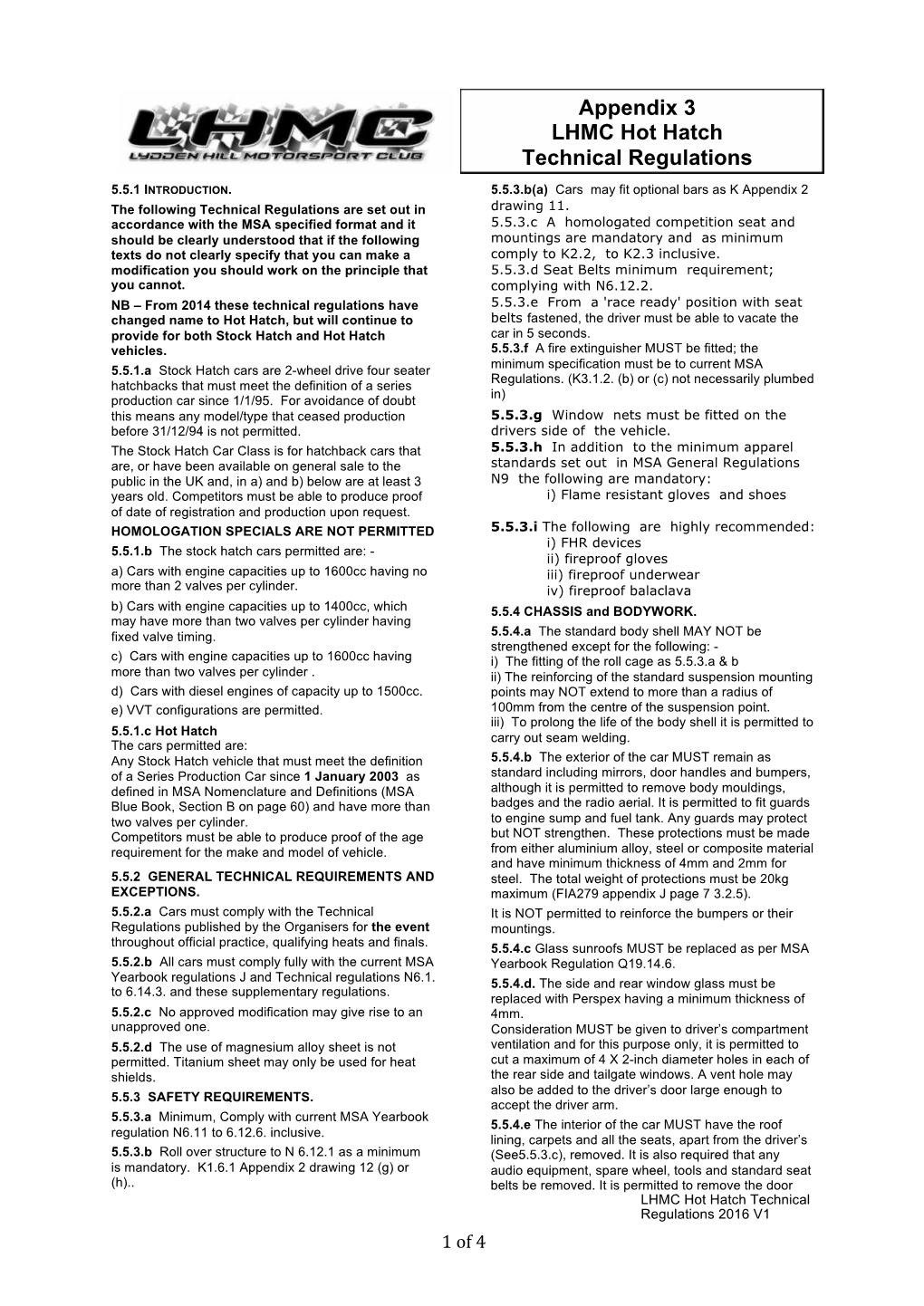 Appendix 3 LHMC Hot Hatch Technical Regulations