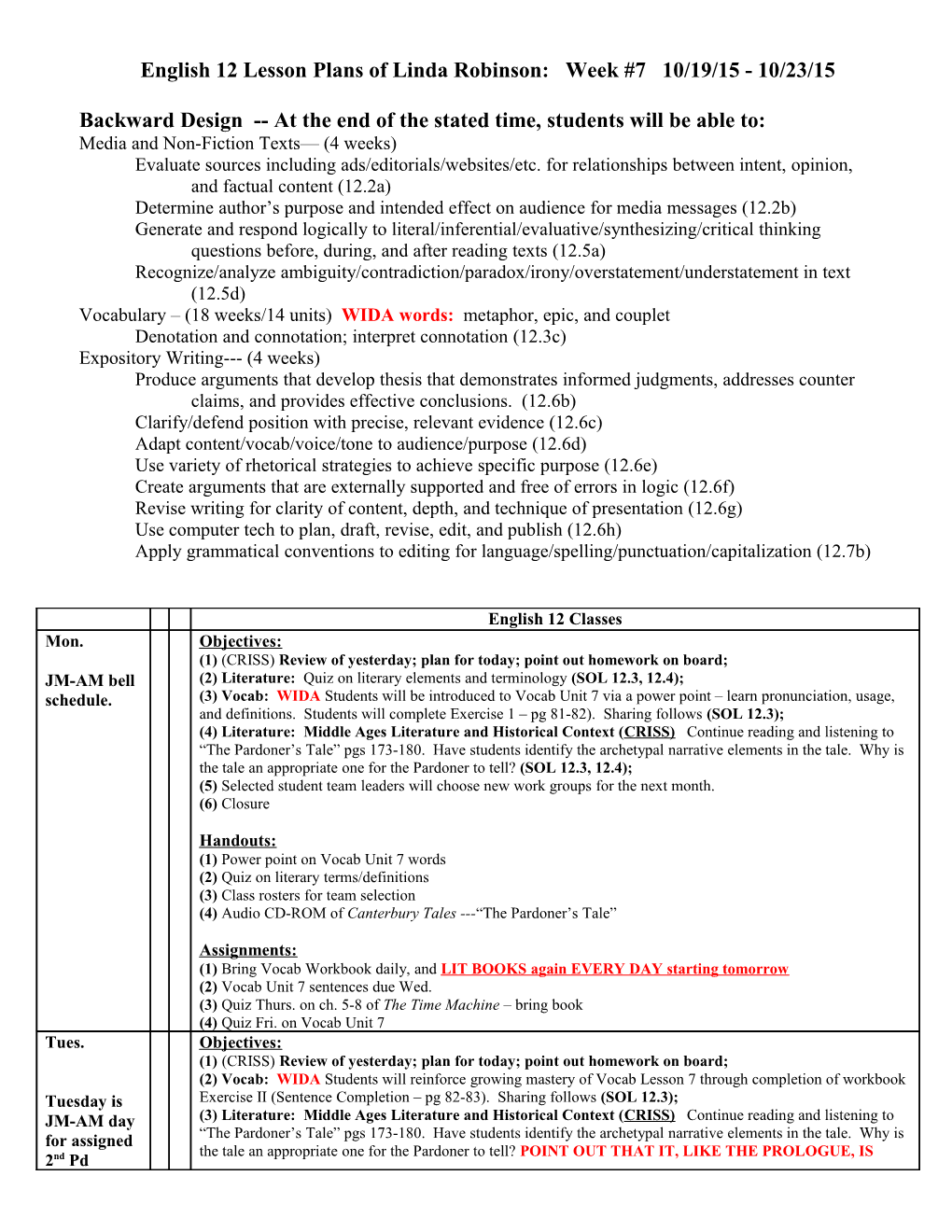 Lesson Plans of Linda Robinson: Week #1 9/4/07-9/7/07 s1