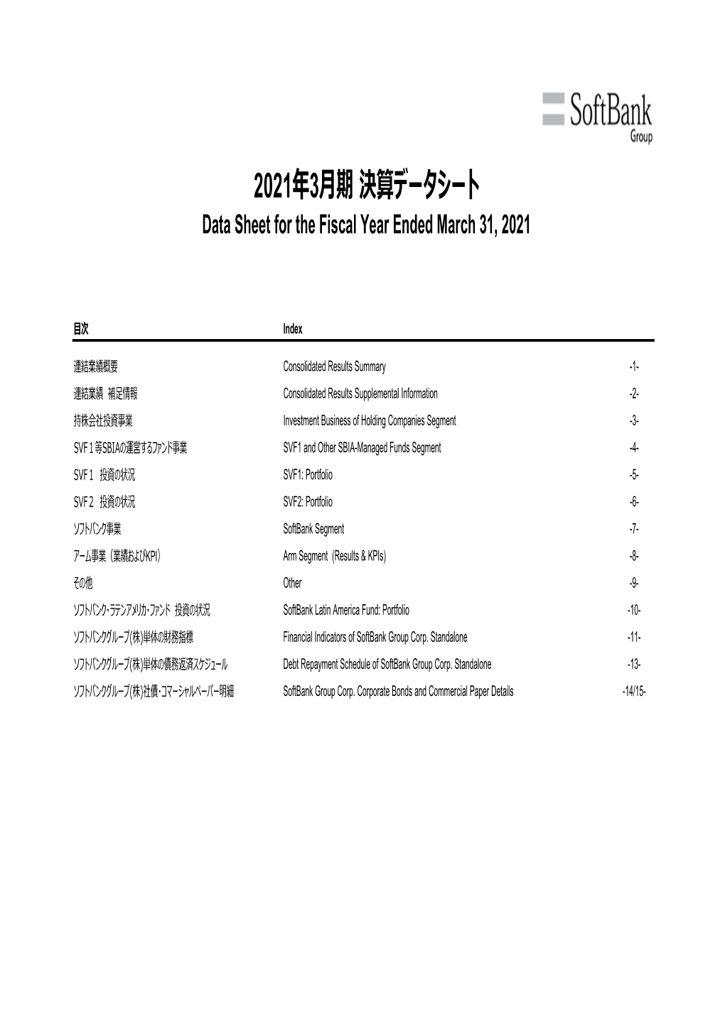 Data Sheet for the Fiscal Year Ended March 31, 2021