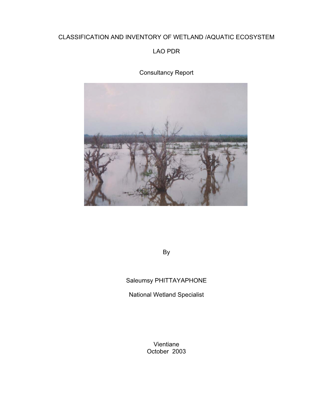 Classification and Inventory of Wetland /Aquatic Ecosystem