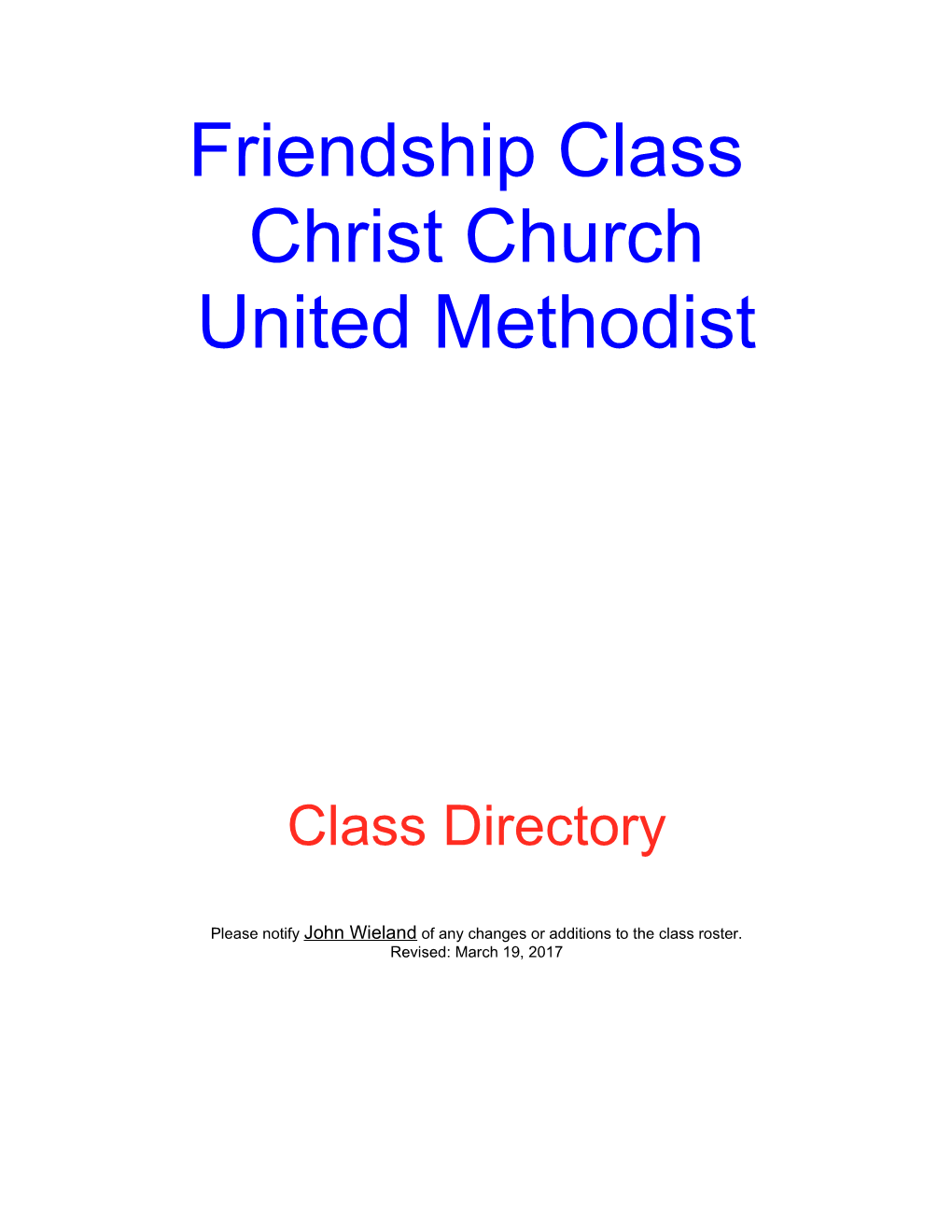 CCUM Friendship Class Directory