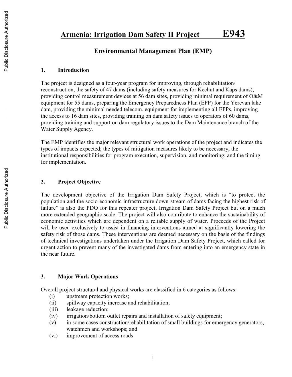 Armenia: Irrigation Dam Safety II Project E943