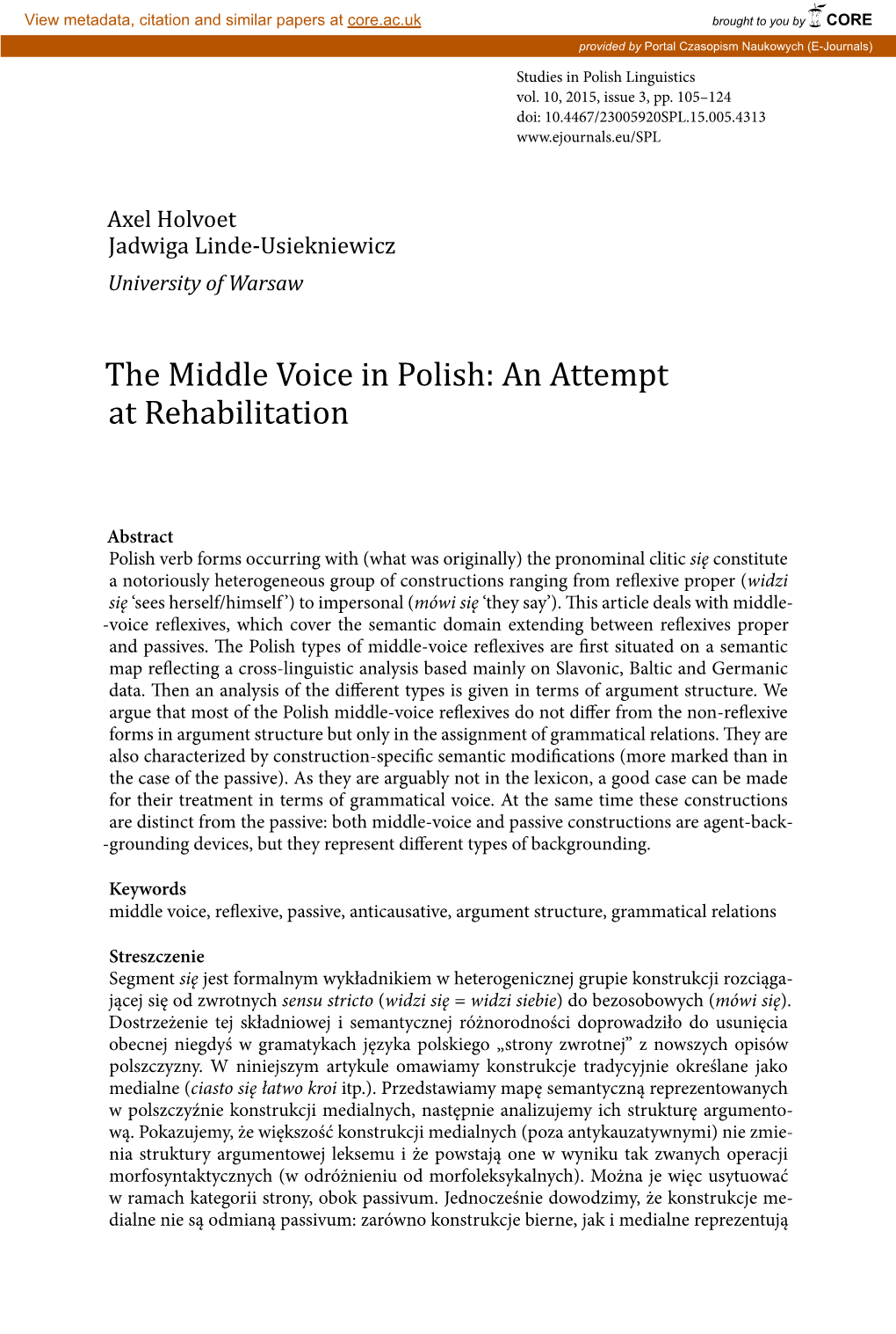 The Middle Voice in Polish: an Attempt at Rehabilitation