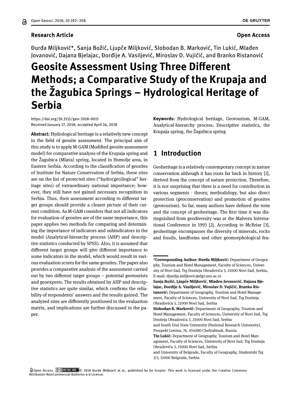 Geosite Assessment Using Three Different Methods