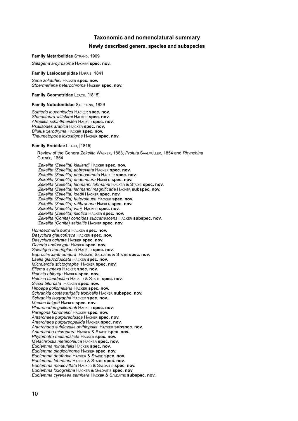 10 Taxonomic and Nomenclatural Summary