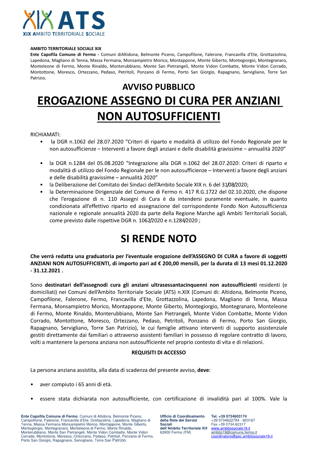 Erogazione Assegno Di Cura Per Anziani Non