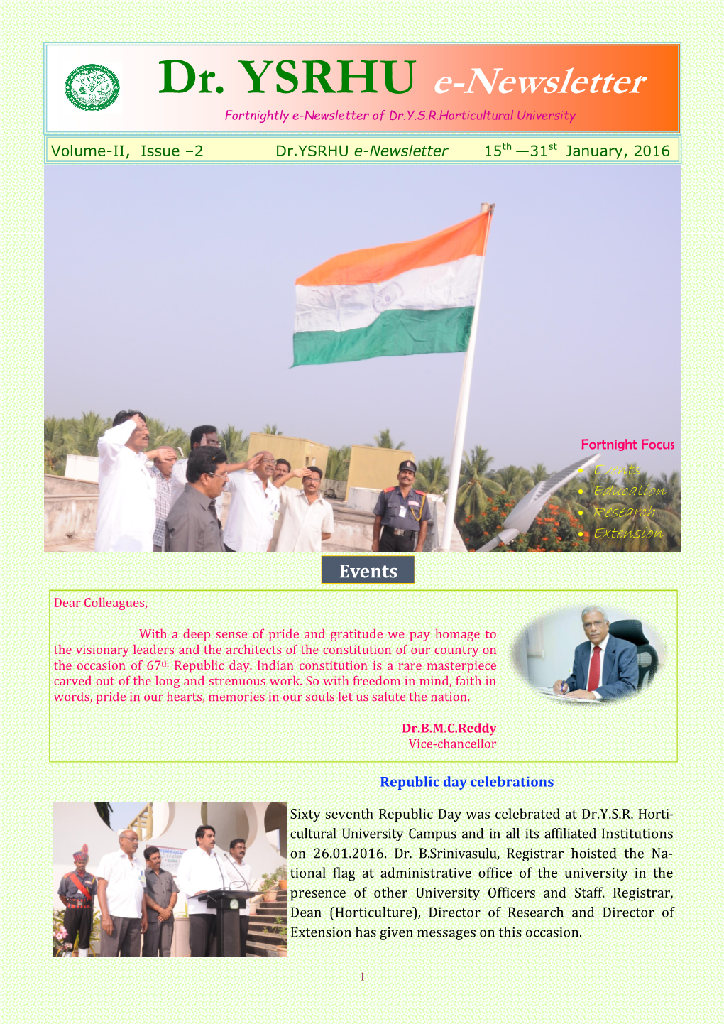 Dr. YSRHU E-Newsletter Fortnightly E-Newsletter of Dr.Y.S.R.Horticultural University