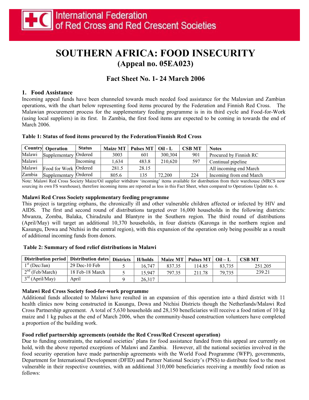 Fact Sheet No. 1- 24 March 2006