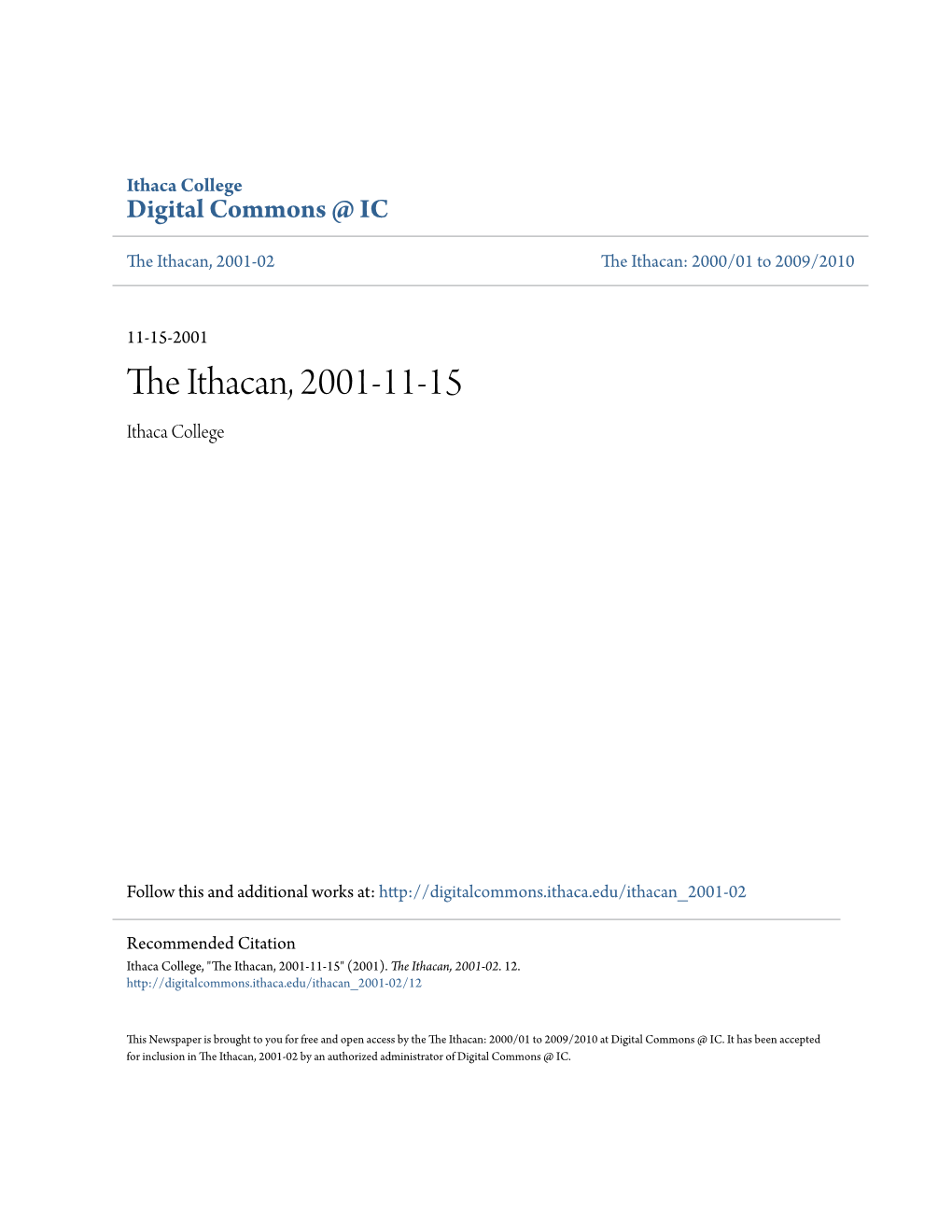 The Ithacan, 2001-11-15