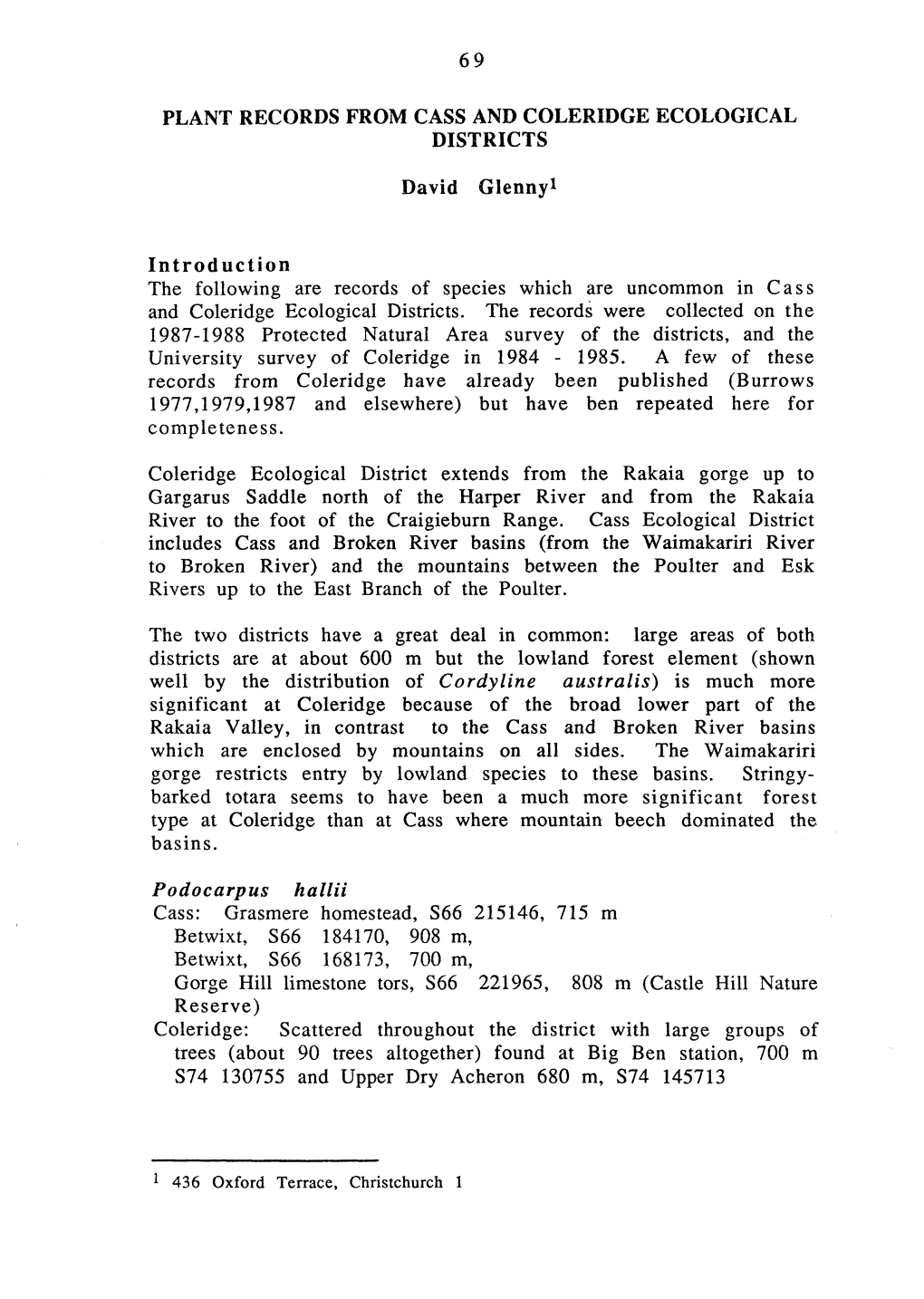 69 Plant Records from Cass and Coleridge Ecological