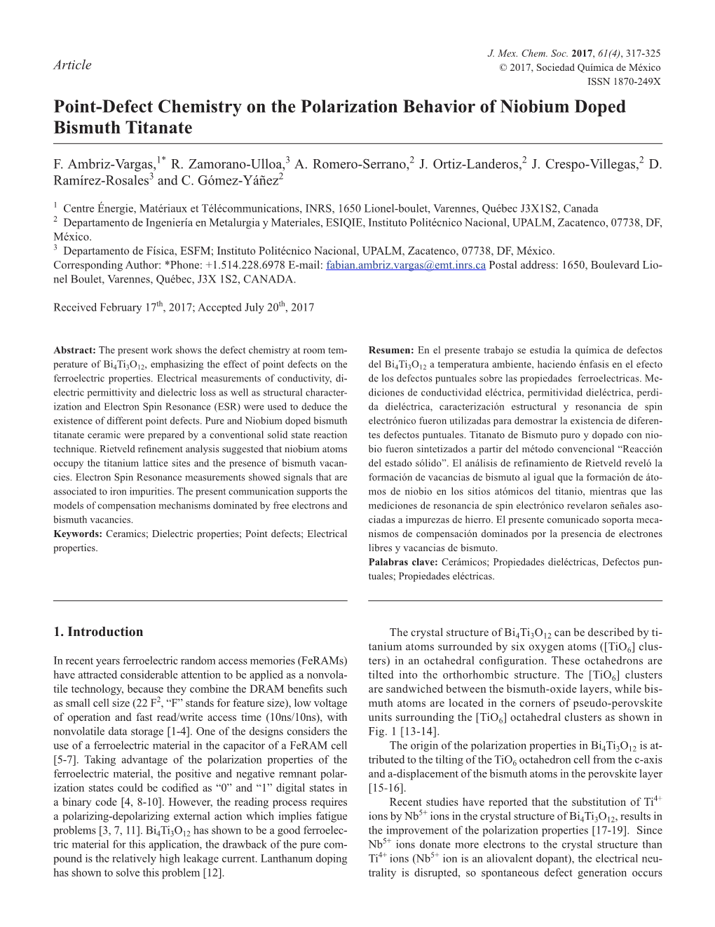 Point-Defect Chemistry on the Polarization Behavior of Niobium Doped Bismuth Titanate