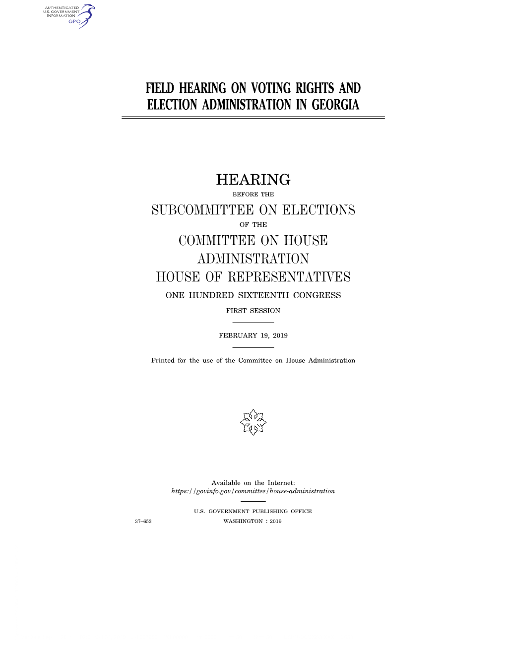 Field Hearing on Voting Rights and Election Administration in Georgia