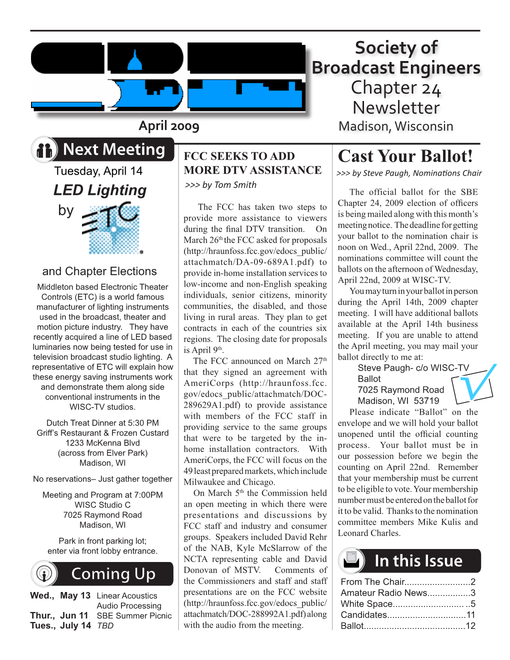 April 2009 Newsletter