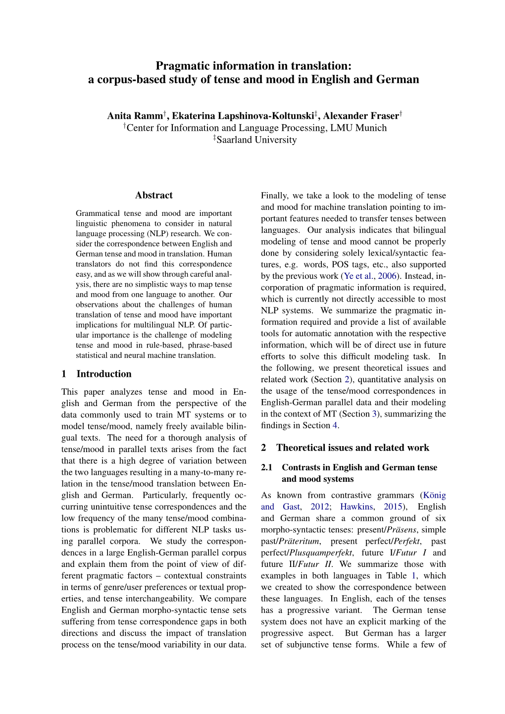 A Corpus-Based Study of Tense and Mood in English and German