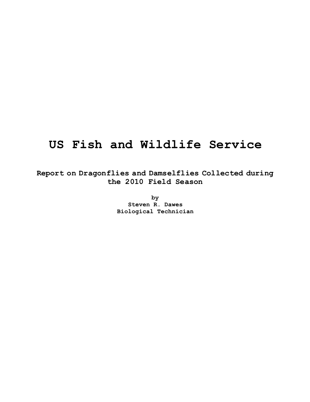 US Fish and Wildlife Service Report on Dragonflies And