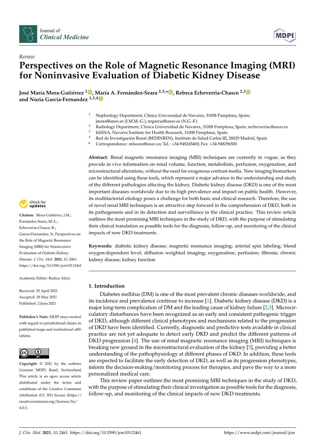 Perspectives on the Role of Magnetic Resonance Imaging (MRI) for Noninvasive Evaluation of Diabetic Kidney Disease