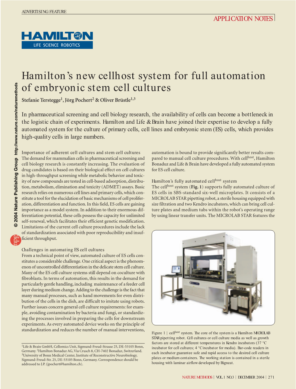 Hamilton's New Cellhost System for Full Automation of Embryonic Stem Cell