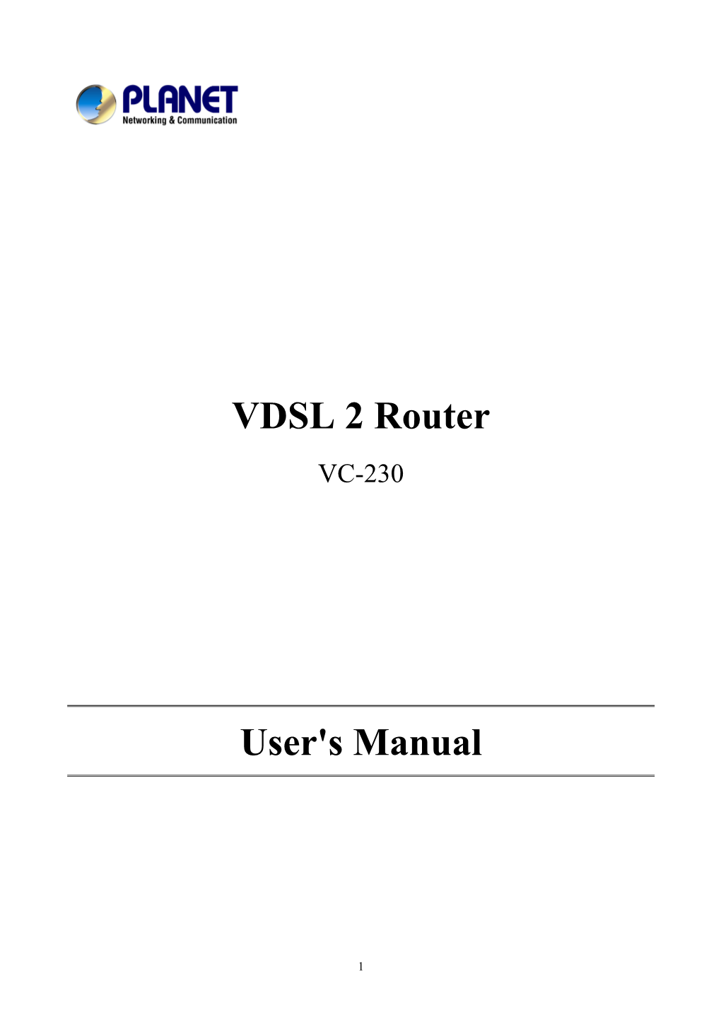 VDSL 2 Router User's Manual