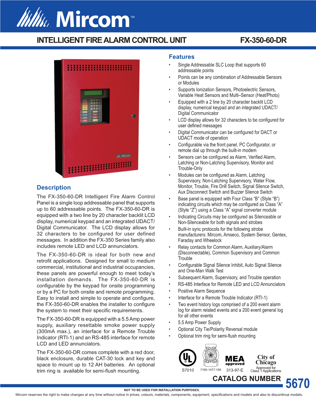 Intelligent Fire Alarm Control Unit Fx-350-60-Dr