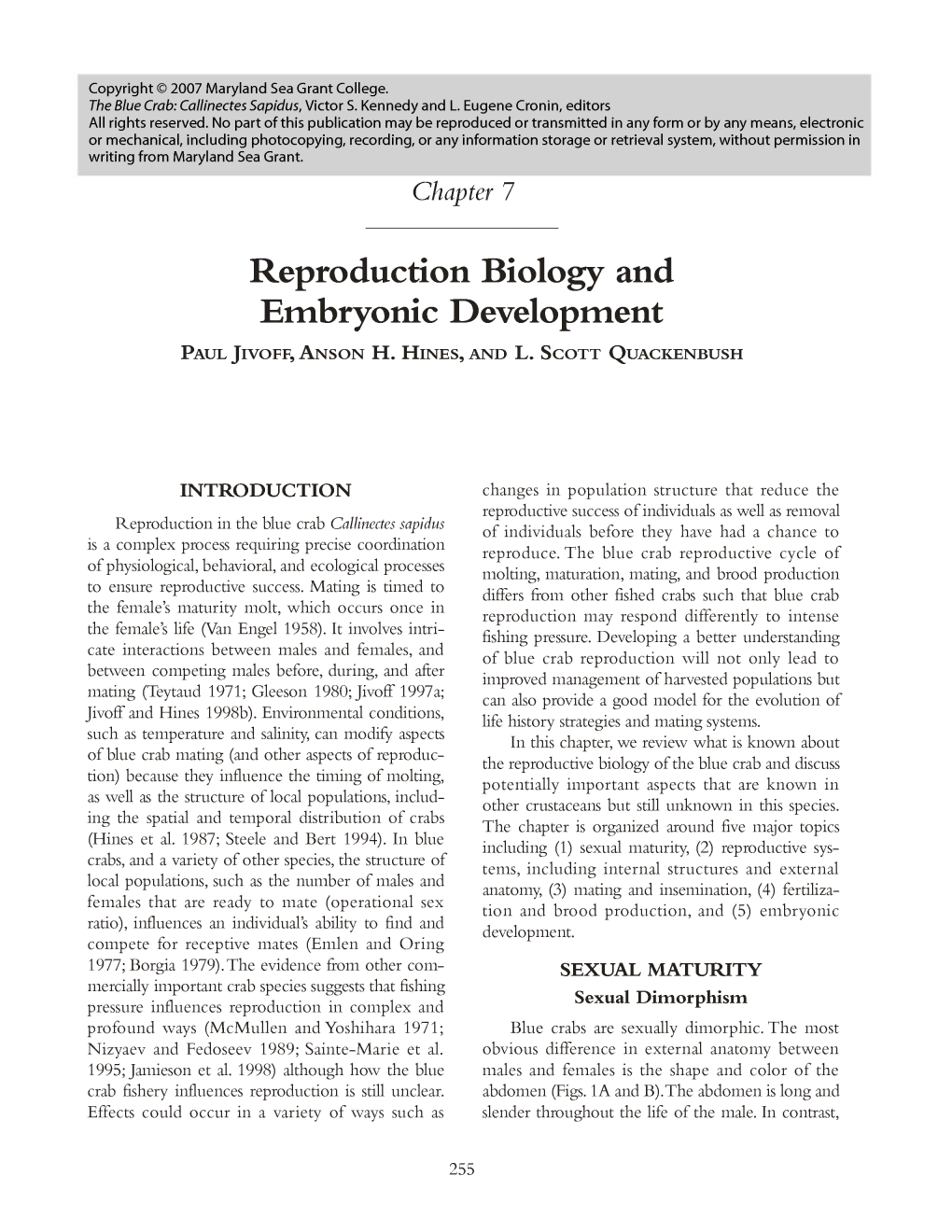 Reproduction Biology and Embryonic Development PAUL JIVOFF, ANSON H