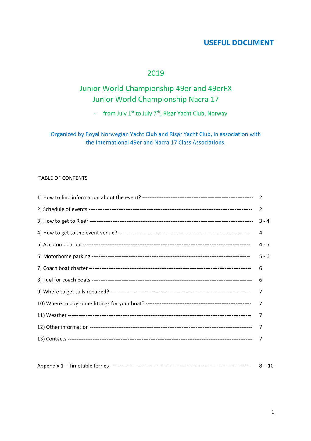 USEFUL DOCUMENT 2019 Junior World Championship 49Er And