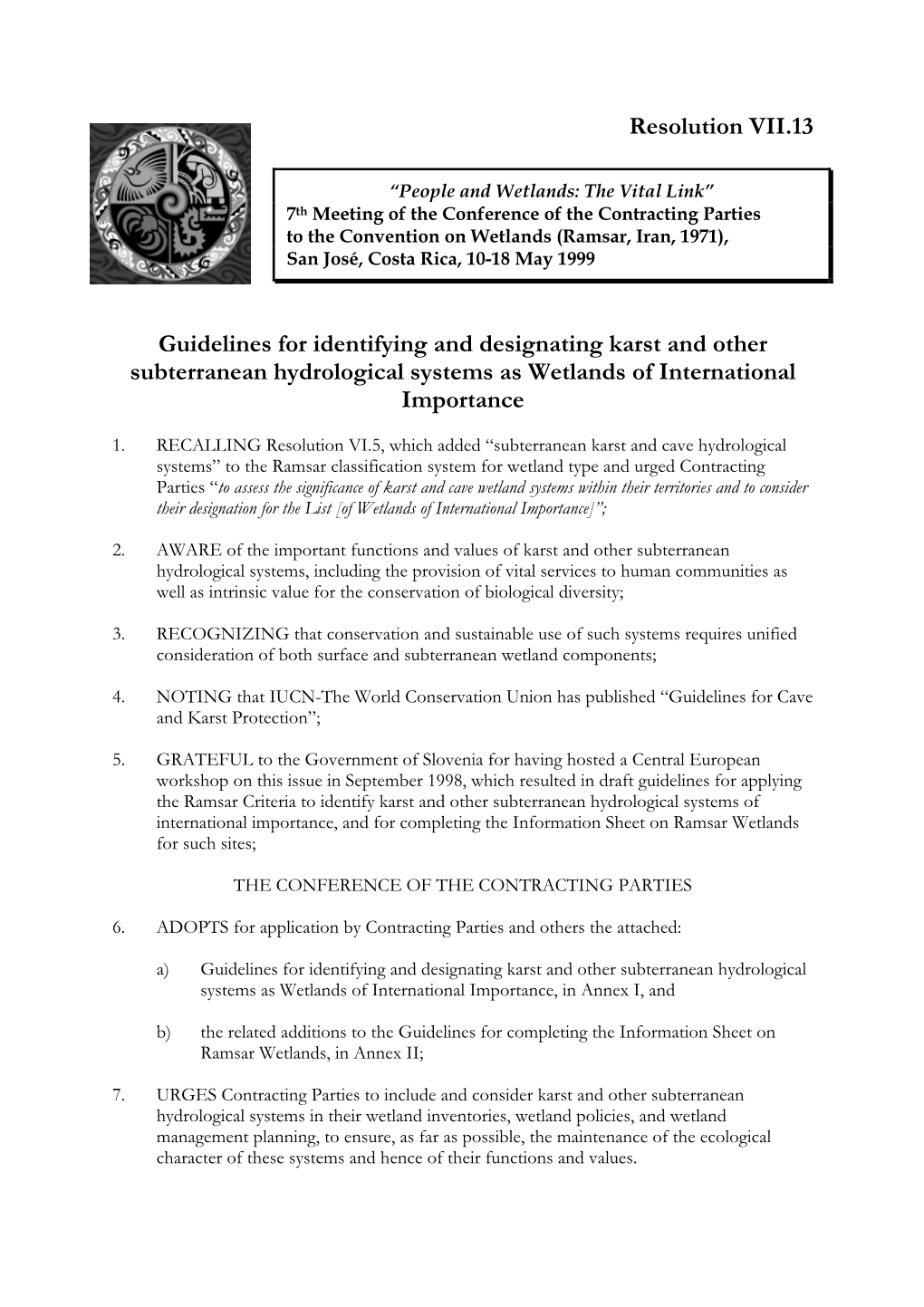 Resolution VII.13 Guidelines for Identifying and Designating Karst