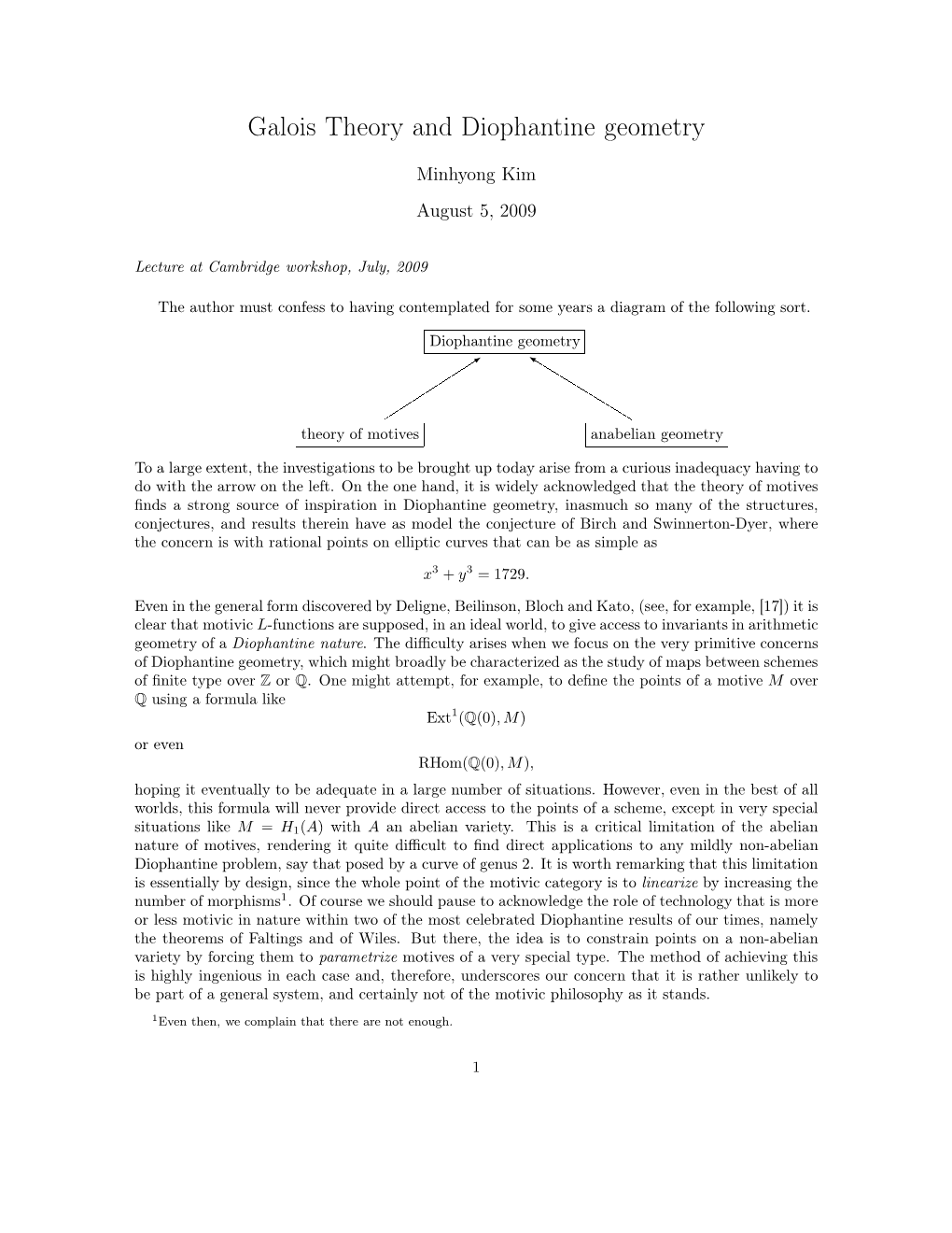 Galois Theory and Diophantine Geometry