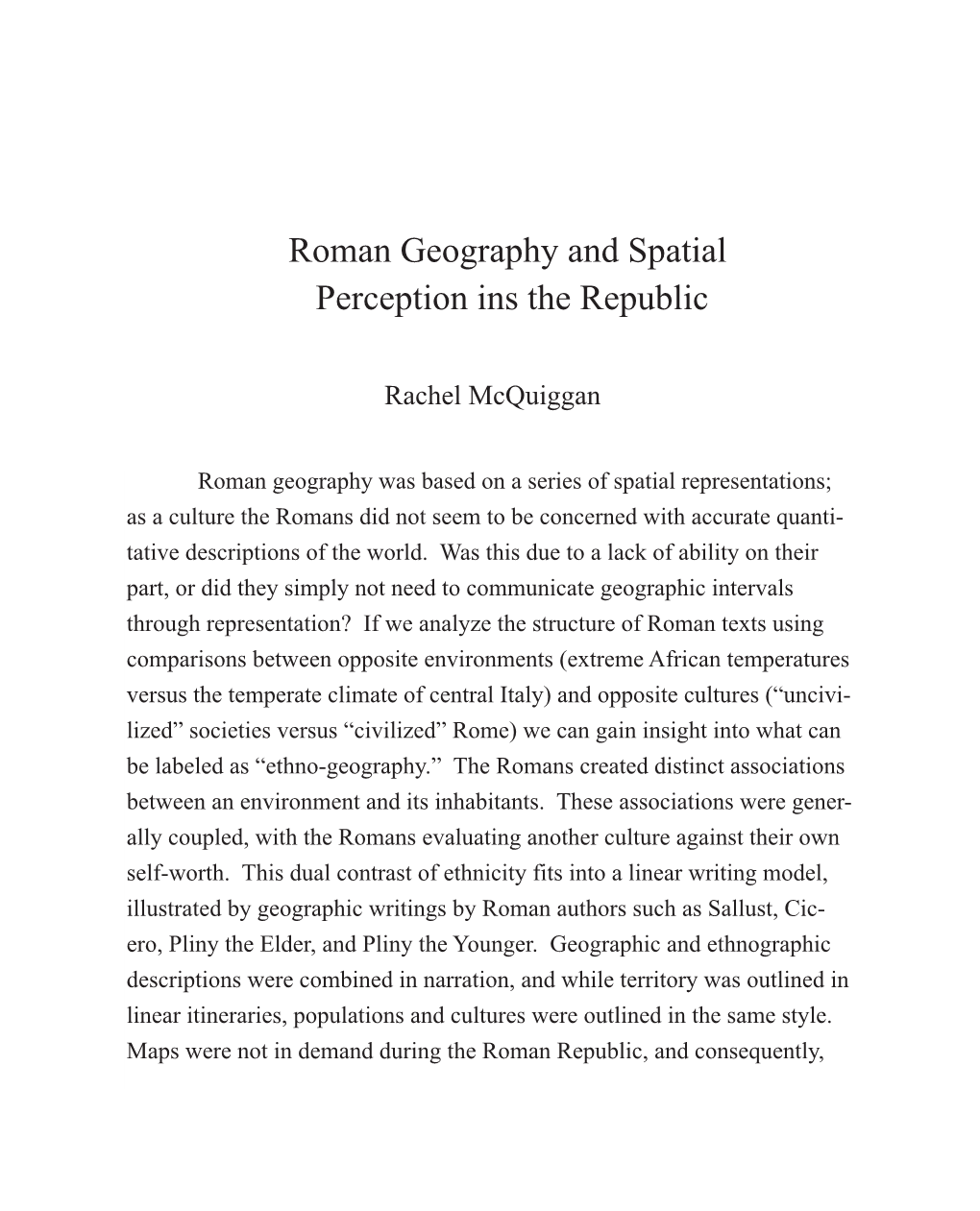 Rachel Mcquiggan, Roman Geography And