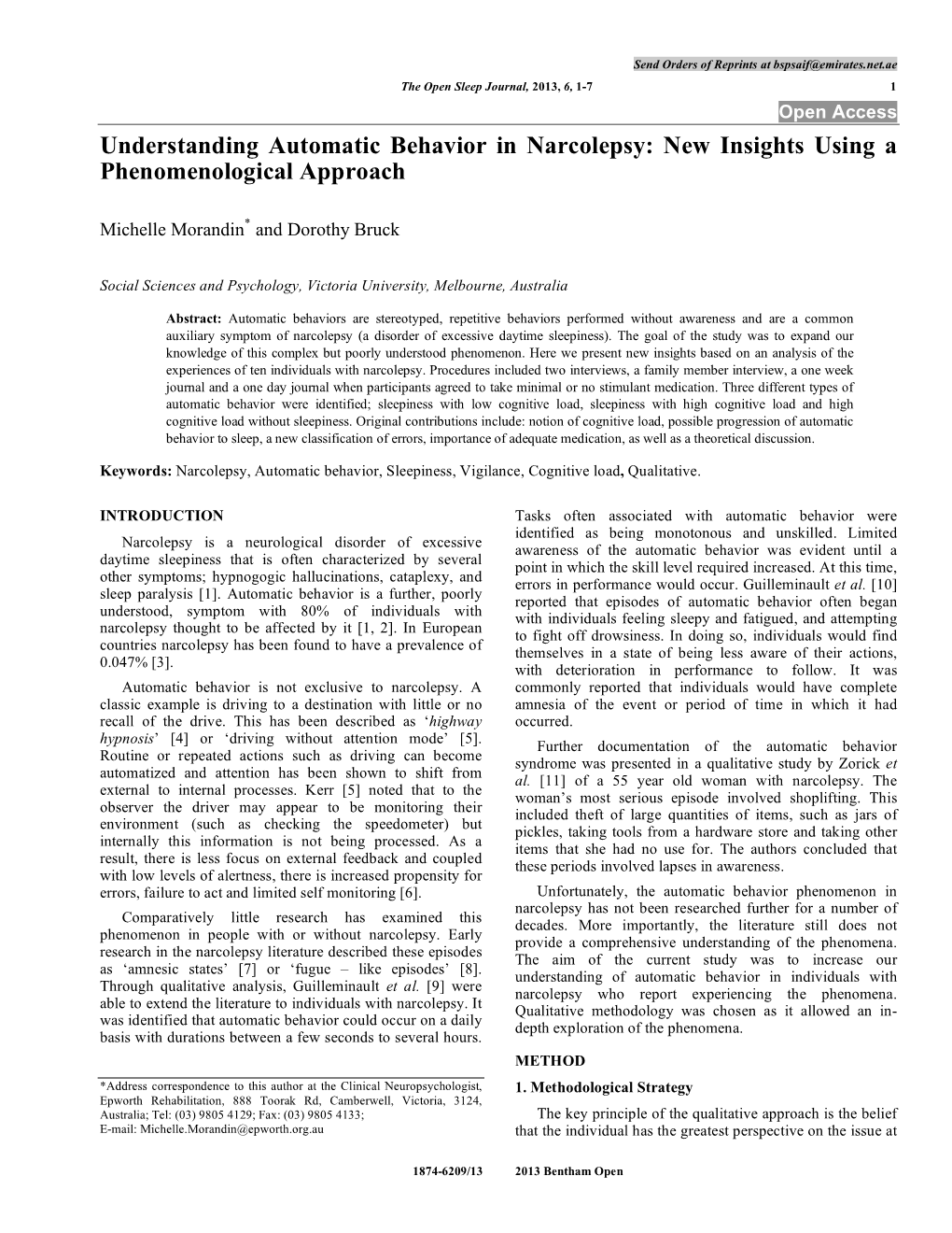 Understanding Automatic Behavior in Narcolepsy: New Insights Using a Phenomenological Approach