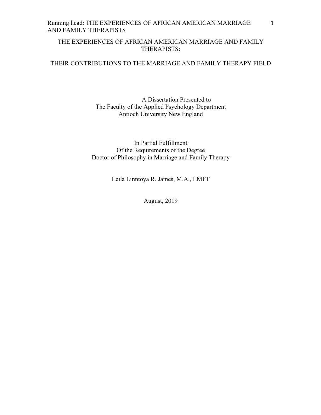 The Experiences of African American Marriage and Family Therapists