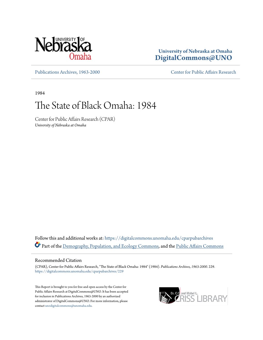 The State of Black Omaha: 1984