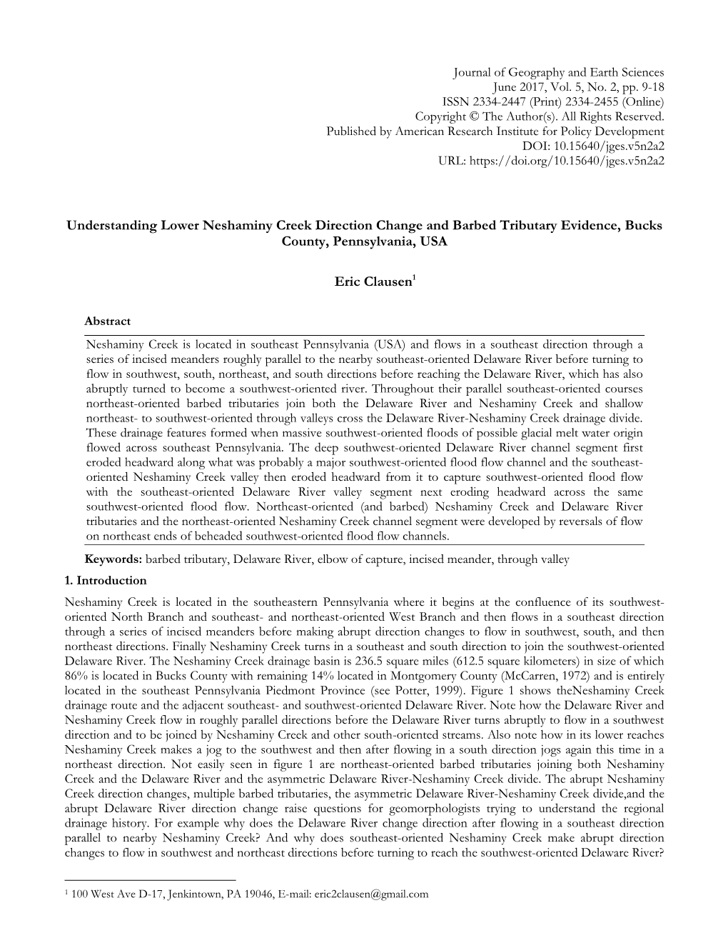 Understanding Lower Neshaminy Creek Direction Change and Barbed Tributary Evidence, Bucks County, Pennsylvania, USA