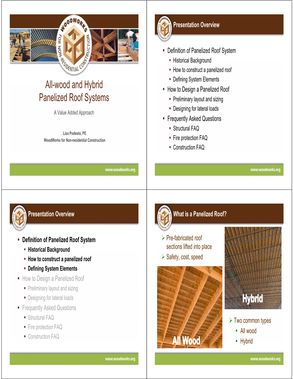 All Wood and Hybrid All-Wood and Hybrid Panelized Roof Systems