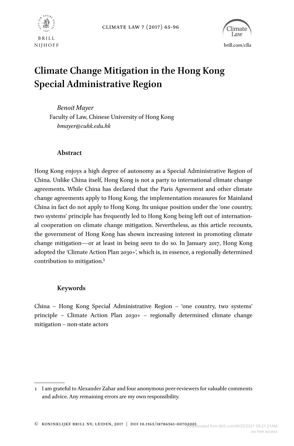 Climate Change Mitigation in the Hong Kong Special Administrative Region