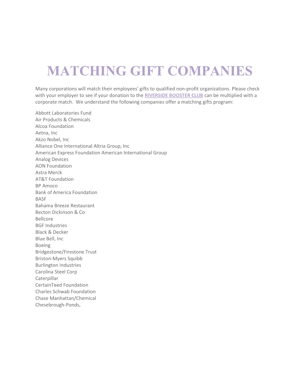 Matching Gift Companies