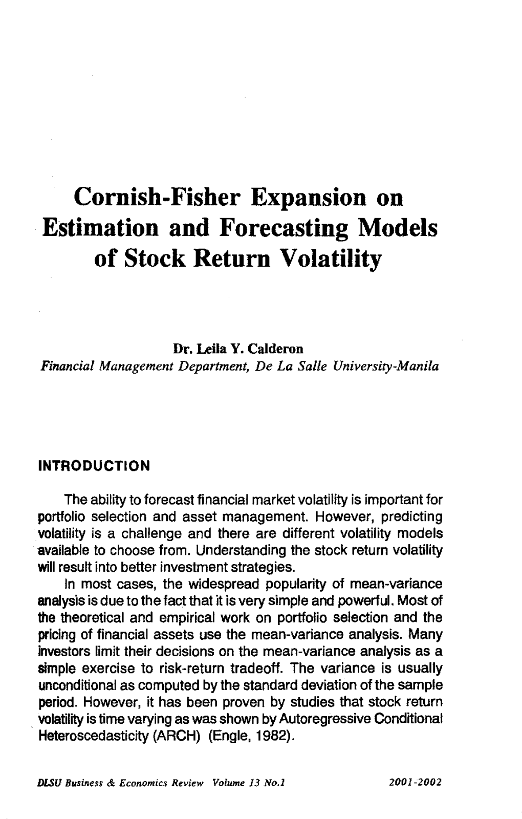 Cornish-Fisher Expansion on Estimation and Forecasting Models of Stock Return Volatility